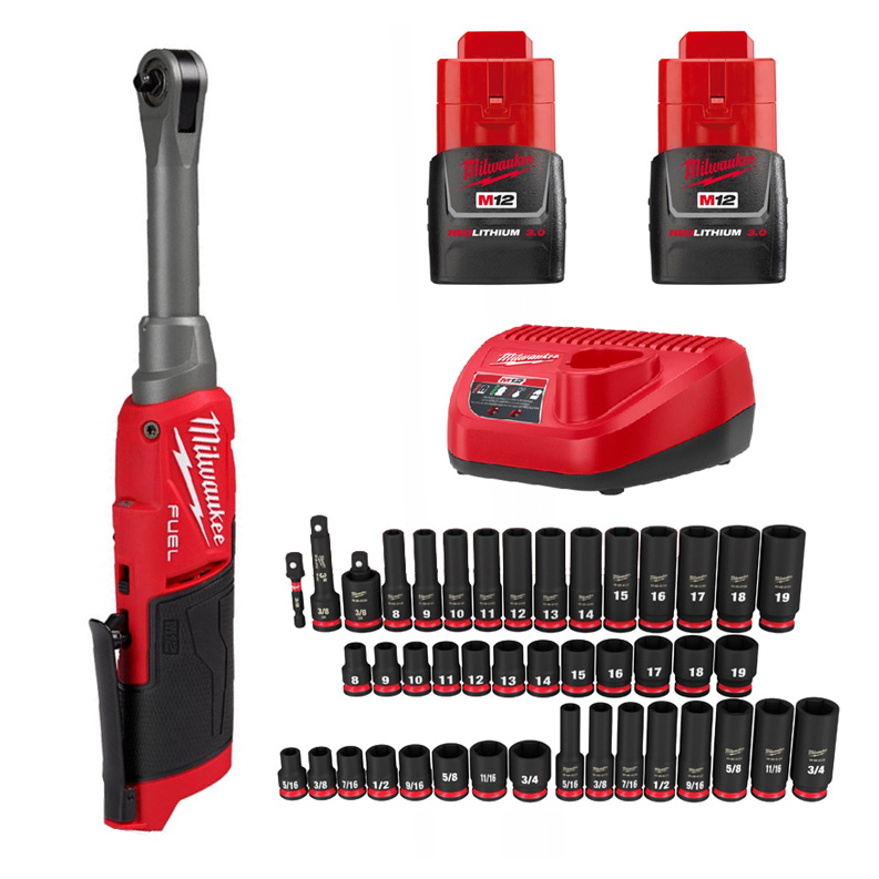 Zestaw: grzechotka wysokoobrotowa Milwaukee M12 FHIR14-0 (4933478171) + zestaw nasadek 8 mm – 19 mm